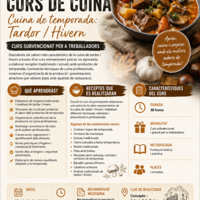 Curs de cuina subvencionat per treballadors - Cuina de temporada tardor / hivern